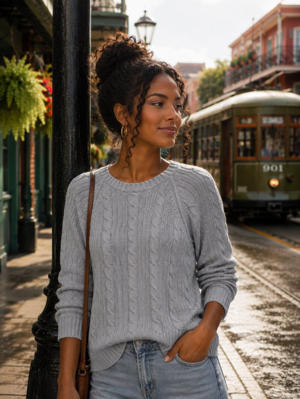 Levi Strauss Gray Cable Knit Cotton Crew Neck Sweater Women's Large Y2K Preppy